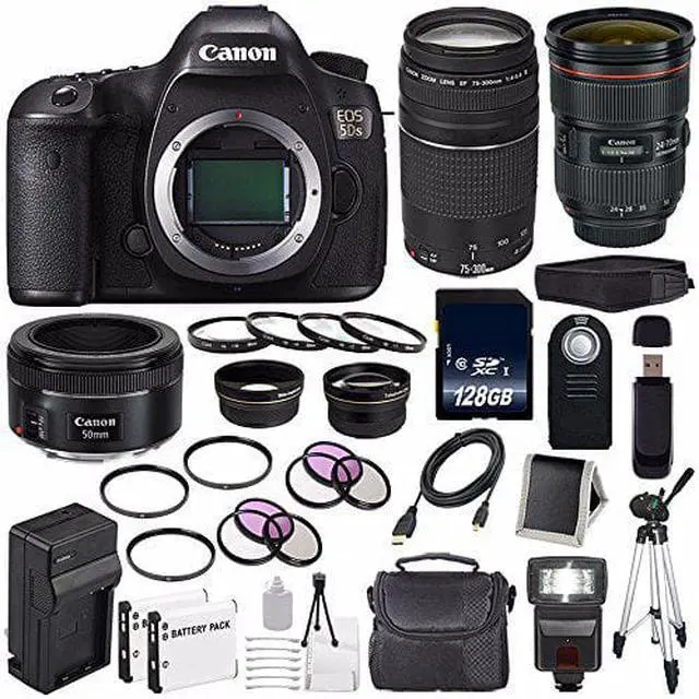 Alt view image 2 of 2 - Canon EOS 5DS DSLR Camera (International Model ) 0581C002 + Canon EF 24-70mm f/2.8L II USM Lens + Canon EF 75-300 III+ EF 50mm f/1.8 STM Lens + LP-E6 Replacement Battery + Charger Bundle