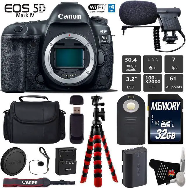 Main image of Canon EOS 5D Mark IV DSLR Camera (Body Only) + Wrist Strap + Wireless Remote + Condenser Microphone + Case + Tripod + Card Reader - Intl Model