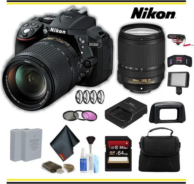 Main image of Nikon D5300 DSLR Camera with 18-140mm Lens Advanced Bundle W/ Bag, Extra Battery, LED Light, Mic, Filters and More - (Intl Model)