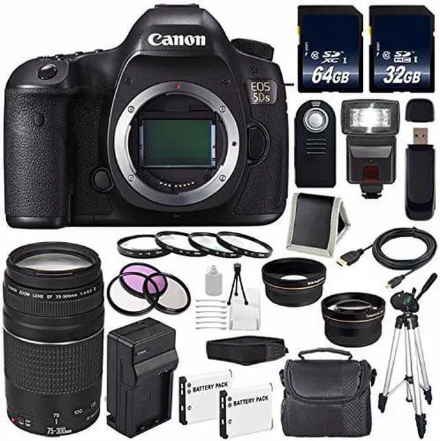 Alt view image 2 of 2 - Canon EOS 5DS DSLR Camera (International Model) (0581C002) + Canon EF 75-300 III + 64GB SDXC Card Bundle
