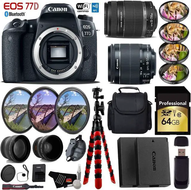 Main image of Canon EOS Rebel 77D DSLR Camera with 18-55mm Lens + 55-250mm is II (Intl Model) (64GB, Professional Kit)