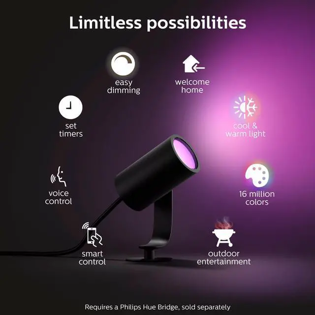 Alt view image 7 of 9 - Hue White and Color Ambiance Lily Black Outdoor Integrated LED Landscape Smart Wireless Lights (3-Pack)