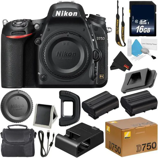 Main image of Nikon D750 DSLR Camera (Body Only) 1543 (International Model) + EN-EL14A Rechargeable Li-Ion Battery + 16GB SDHC Class 10 Memory Card + Carrying Case + Deluxe Cleaning Kit + Memory Card Wallet Bundle