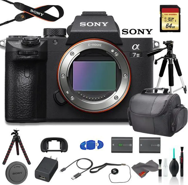 Main image of Sony Alpha a7 III Mirrorless Digital Camera (Body Only) Bundle - With Bag, Tripod, Extra Battery, 64GB Memory Card, Memory Card Reader and More
