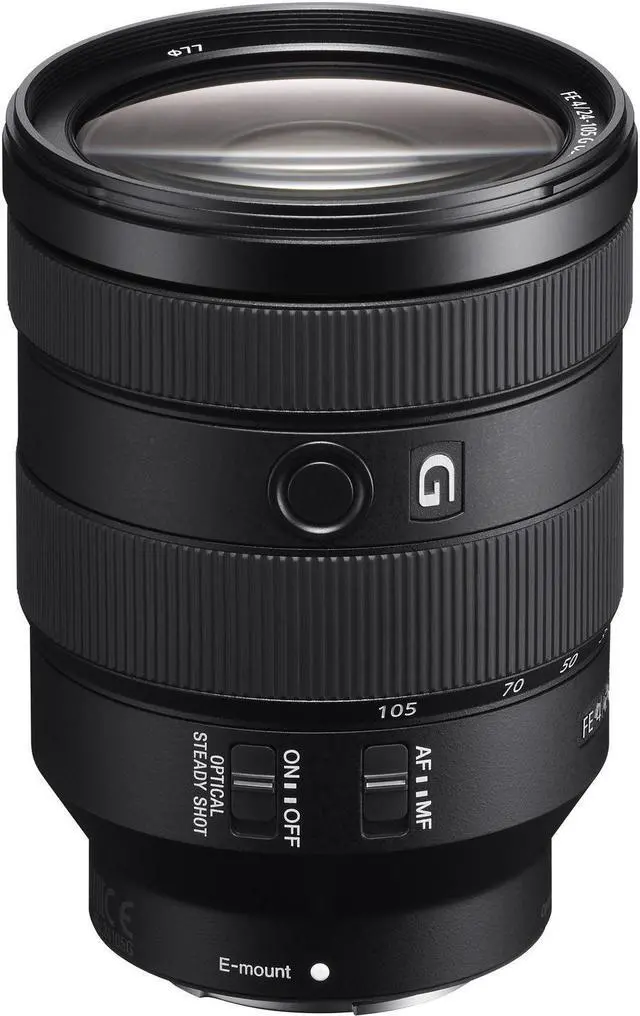 Main image of Sony SEL24105G - 24 mm to 105 mm - f/4 - Zoom Lens for Sony E - Designed for Camera - 77 mm Attachment - 0.31x Magnification - 4.4x Optical Zoom - Optical IS - 4.5"Length - 3.3"Diameter