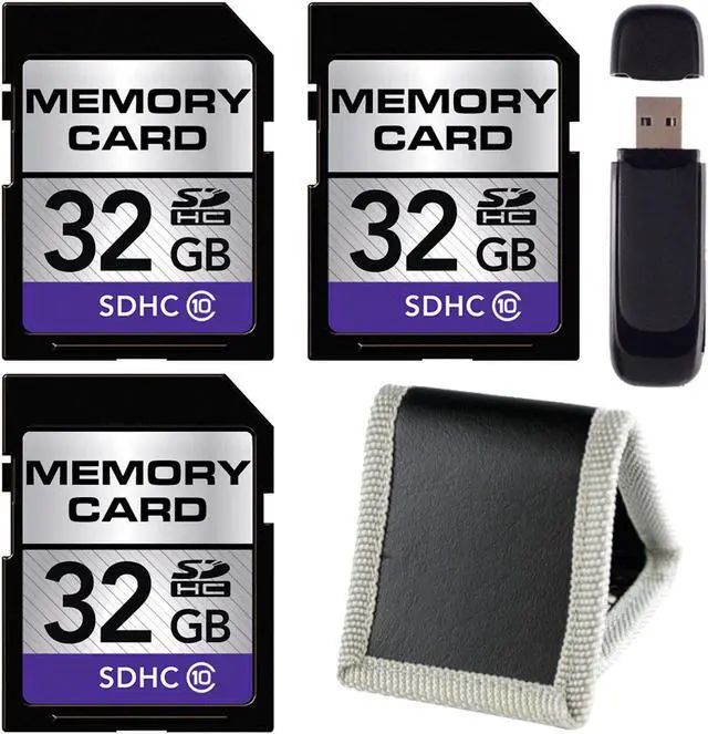 Main image of 32GB SDHC Class 10 Memory Card + SD Card USB Reader + Memory Card Wallet Bundle (3-Pack)