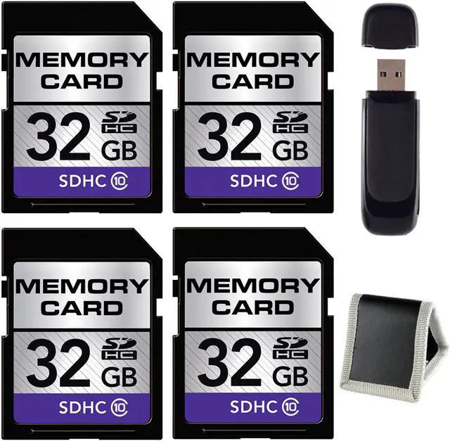 Main image of 32GB SDHC Class 10 Memory Card + SD Card USB Reader + Memory Card Wallet Bundle (4-Pack)
