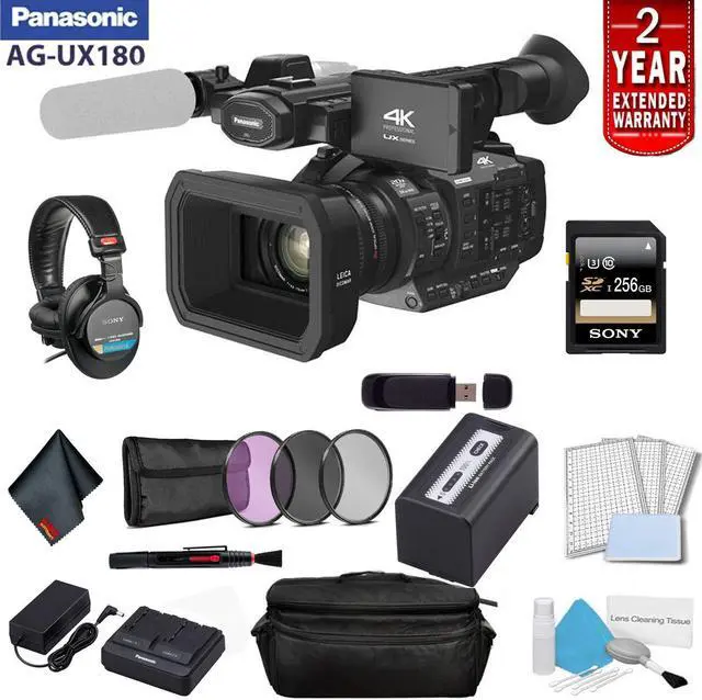 Main image of Panasonic 4K Premium Professional Camcorder Bundle with  2 Year Extended Warranty, Sony MDR-7506 Headphones + Sony 256GB SDXC Memory Card + More
