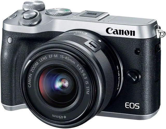Alt view image 2 of 4 - Canon EOS M6 Mirrorless Digital Camera (Silver) with EF-M 15-45mm IS STM Lens + Flash + UV FLD CPL Filter Kit + Wide Angle & Telephoto Lens + Camera Case + Tripod + Card Reader - International Version