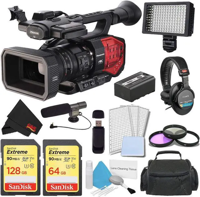 Main image of Panasonic AG-DVX200 4K Camcorder Pro Kit with Professional Headphones + Pro LED Video Light + Professional Microphone + 72mm 3pc Filter Kit + Basic and Advanced Bundle Accessories