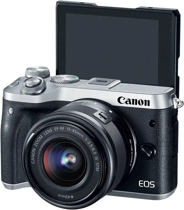Alt view image 3 of 4 - Canon EOS M6 Mirrorless Digital Camera (Silver) with EF-M 15-45mm IS STM Lens + Flash + UV FLD CPL Filter Kit + Wide Angle & Telephoto Lens + Camera Case + Tripod + Card Reader - International Version