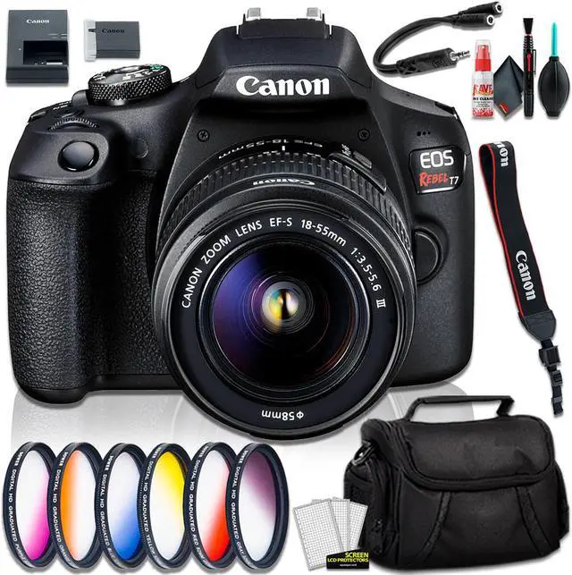 Main image of EOS Rebel T7 with EF-S 18-55mm Lens + Bag Bundle + Vivitar 58mm Graduated Color Filter Kit + Hosa Y Cable + Cleaning Kit