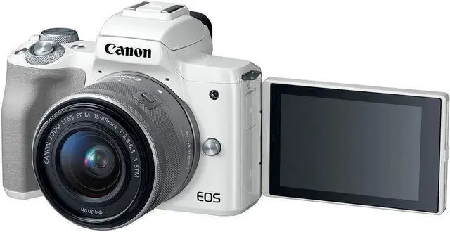 Alt view image 3 of 4 - Canon EOS M50 Mirrorless Digital Camera (White) with 15-45mm Lens + UV FLD CPL Filter Kit + Wide Angle & Telephoto Lens + Camera Case + Tripod + Card Reader - International Version