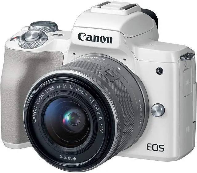 Alt view image 2 of 4 - Canon EOS M50 Mirrorless Digital Camera (White) with 15-45mm Lens + UV FLD CPL Filter Kit + Wide Angle & Telephoto Lens + Camera Case + Tripod + Card Reader - International Version