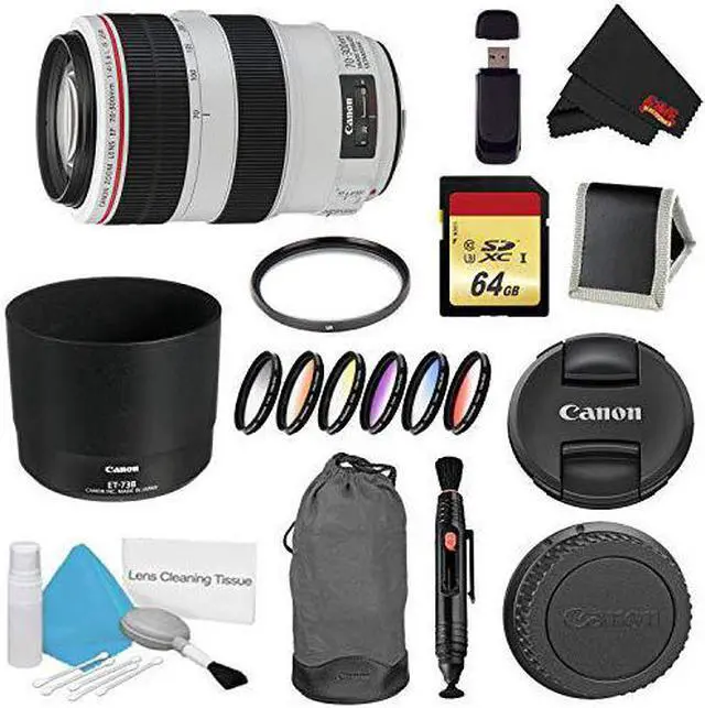 Alt view image 3 of 3 - Canon EF 70-300mm f/4-5.6L IS USM Lens Bundle w/ 64GB Memory Card + Accessories, UV Filter, and Color Multicoated 6 Piece Filter Kit (Intl Model)