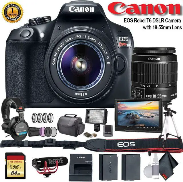 Main image of Canon EOS Rebel T6 DSLR Camera with 18-55mm Lens (1159C003) W/ Bag, Extra Battery, LED Light, Mic, Filters, Tripod, Monitor and More - Professional Bundle