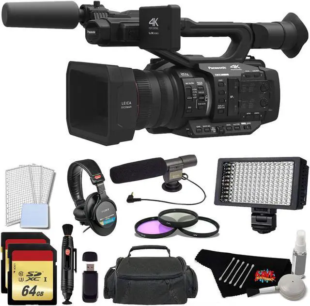 Main image of Panasonic AG-UX180 4K Premium Professional Camcorder with 128GB Memory Card, Filter Kit, Professional Microphone, LED Video Light, Studio Headphones, and Standard Accessories