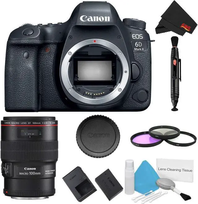 Main image of Canon EOS 6D Mark II DSLR Camera (Body Only) 3 Piece Filter Bundle + Bonus EF 100mm f/2.8L Macro IS USM Lens - Intl Model