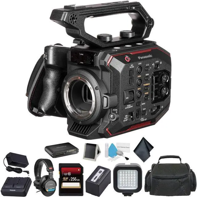 Main image of Panasonic AU-EVA1 Compact 5.7K Super 35mm Handheld Cinema Camera Body - Bundle with 256GB Memory Card + USB Card Reader + Carrying Case - Intl Model