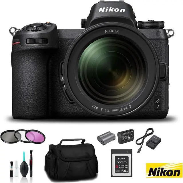 Main image of Nikon Z 7 Mirrorless FX-Format Digital Camera with 24-70mm Lens - Bundle 64GB Memory Card  + EN-EL15 Li-on Battery + External Rapid Charger + 72mm 3 Pc Filter Kit and MORE - Intl Model