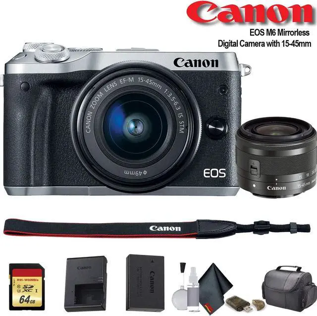 Main image of Canon EOS M6 Mirrorless Digital Camera with 15-45mm Lens (Intl Model) (Silver) (1725C011) - Starter Bundle