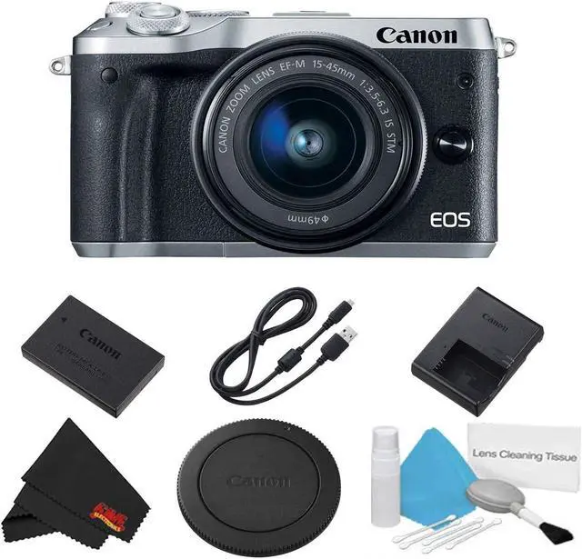 Main image of Canon EOS M6 Mirrorless Digital Camera with 15-45mm Lens (Silver) Basic Bundle - Intl Model