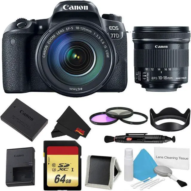 Main image of Canon EOS 77D DSLR Camera with 18-135mm Lens Bundle w/ 3 Piece Filter & Memory Kit + Bonus 10-18mm Lens (Intl Model)