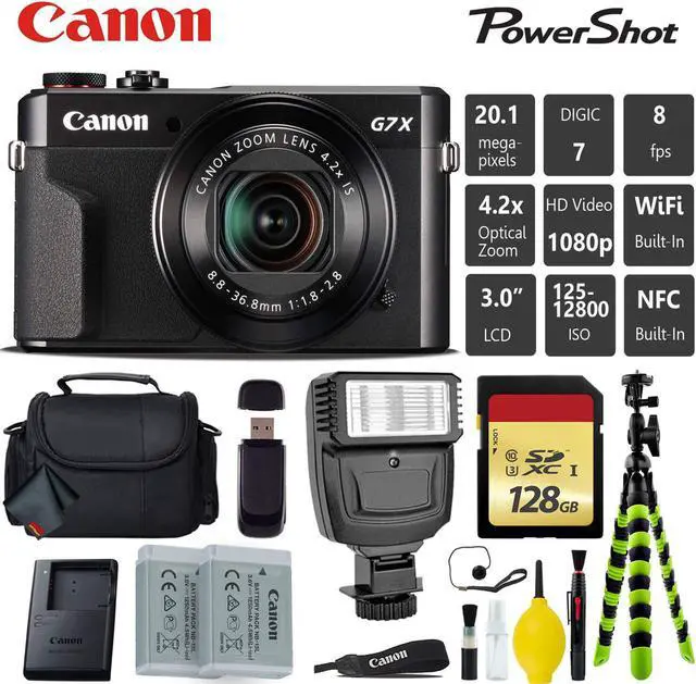 Main image of Canon PowerShot G7 X Mark II Point and Shoot Digital Camera + Extra Battery + Digital Flash + Camera Case + 128GB Class