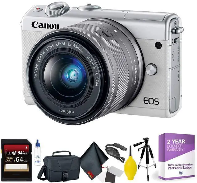 Alt view image 3 of 3 - Canon EOS M100 Mirrorless Digital Camera with 15-45mm Lens (White) + 64GB Memory Card + Mega Accessory Kit + 1 Year Warr