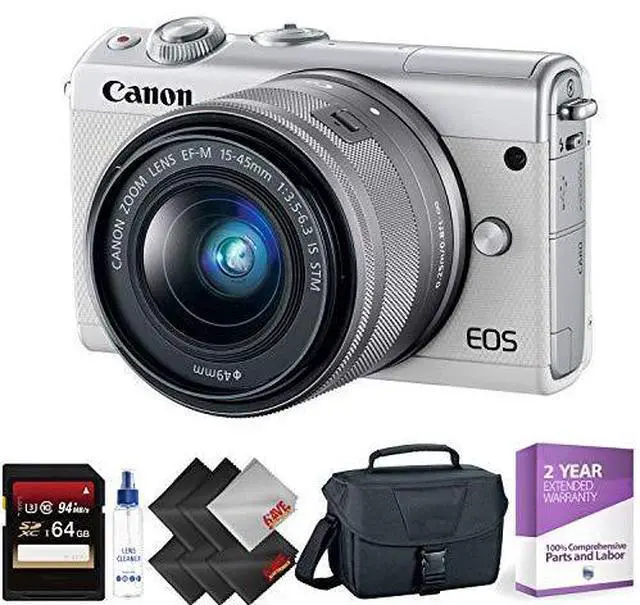 Alt view image 2 of 3 - Canon EOS M100 Mirrorless Digital Camera with 15-45mm Lens (White) + 64GB Memory Card + 1 Year Warranty