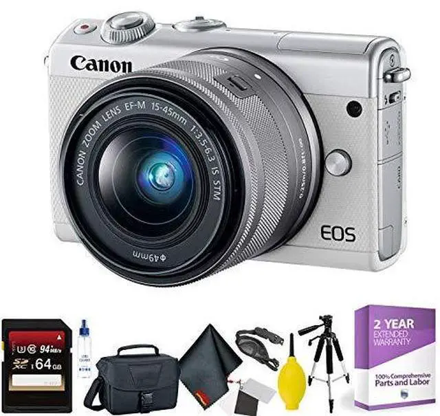 Alt view image 2 of 3 - Canon EOS M100 Mirrorless Digital Camera with 15-45mm Lens (White) + 64GB Memory Card + Mega Accessory Kit + 1 Year Warr