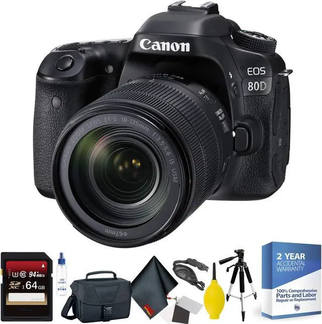 Alt view image 3 of 3 - Canon EOS 80D DSLR Camera with 18-135mm Lens + 64GB Memory Card + Mega Accessory Kit + 2 Year Accidental Warranty