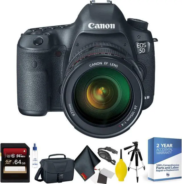 Alt view image 3 of 3 - Canon EOS 5D Mark III DSLR Camera with 24-105mm Lens + 64GB Memory Card + Mega Accessory Kit + 2 Year Accidental Warrant Bundle