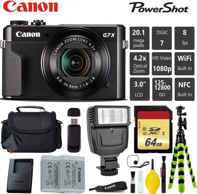 Main image of Canon PowerShot G7 X Mark II Point and Shoot Digital Camera + Extra Battery + Digital Flash + Camera Case + 64GB Class 1