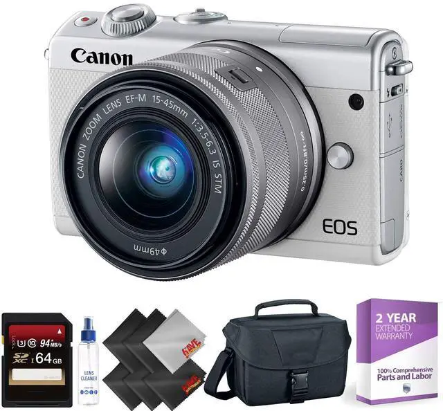 Alt view image 3 of 3 - Canon EOS M100 Mirrorless Digital Camera with 15-45mm Lens (White) + 64GB Memory Card + 1 Year Warranty