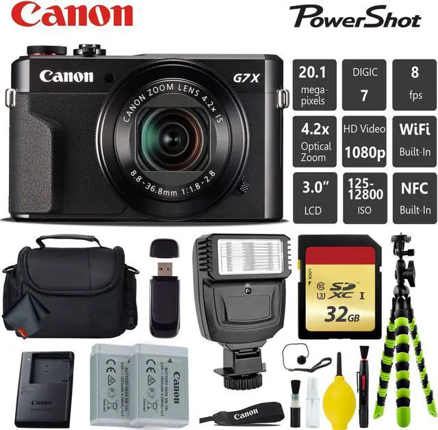 Main image of Canon PowerShot G7 X Mark II Point and Shoot Digital Camera + Extra Battery + Digital Flash + Camera Case + 32GB Class 1