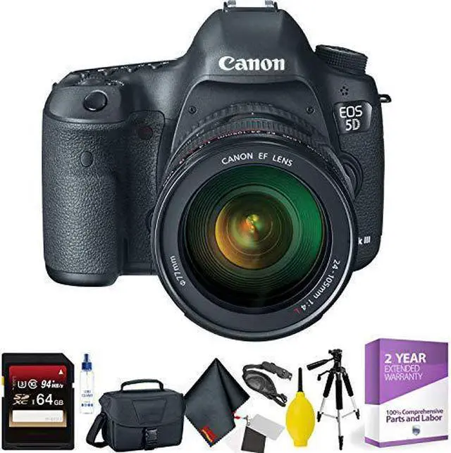 Alt view image 2 of 3 - Canon EOS 5D Mark III DSLR Camera with 24-105mm Lens + 64GB Memory Card + Mega Accessory Kit + 1 Year Warranty Bundle