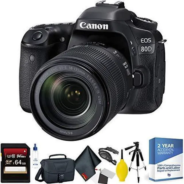 Alt view image 2 of 3 - Canon EOS 80D DSLR Camera with 18-135mm Lens + 64GB Memory Card + Mega Accessory Kit + 2 Year Accidental Warranty