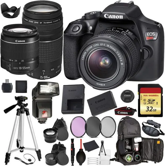Main image of Canon EOS Rebel T6 Digital SLR Camera with EF-S 18-55mm + EF 75-300mm (Black) Professional Accessory Bundle Package Deal