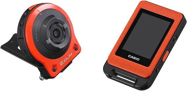 Alt view image 2 of 4 - CASIO EX-FR10 EXILIM Digital Action Camera 14.1 MP - Orange - USB Reader + Wallet - 32GB microSD - Cleaning Kit