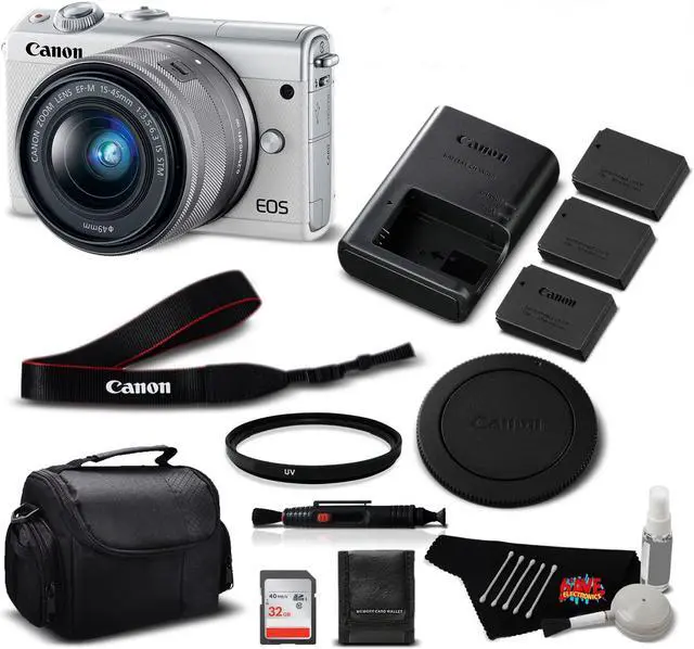 Main image of Canon EOS M100 Mirrorless Digital Camera with 15-45mm Lens (White) 2210C011 International Version - Professional Bundle