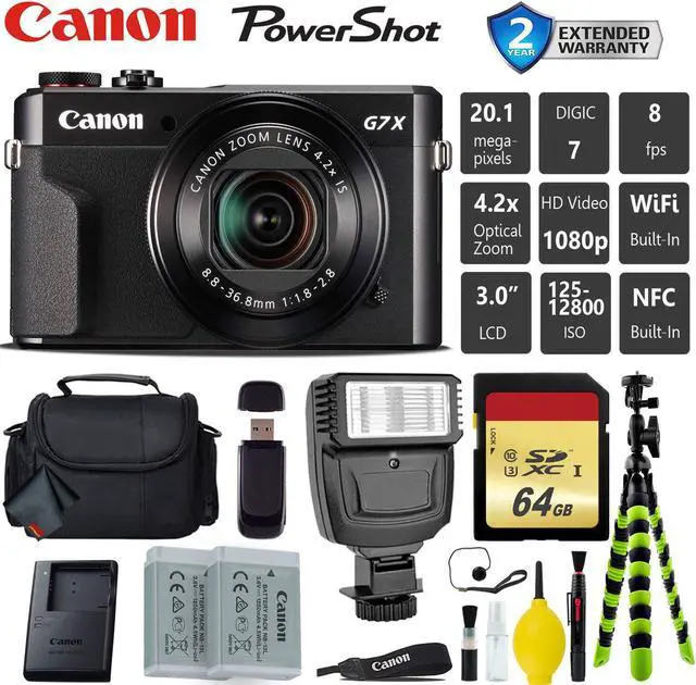 Main image of Canon PowerShot G7 X Mark II Point and Shoot Digital Camera + Extra Battery + Digital Flash + Camera Case + 64GB Class 1