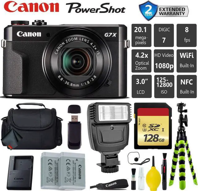 Main image of Canon PowerShot G7 X Mark II Point and Shoot Digital Camera + Extra Battery + Digital Flash + Camera Case + 128GB Class