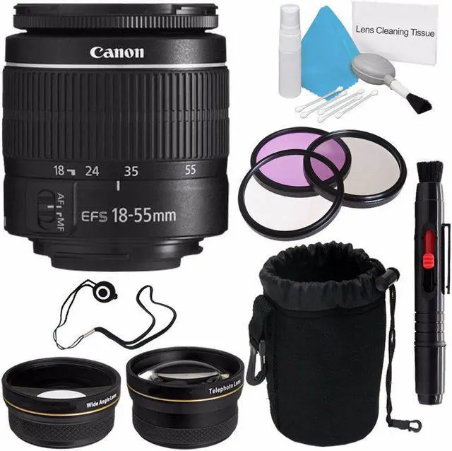 Main image of Canon EF-S 18-55mm f/3.5-5.6 III Lens (International Model) + 58mm Wide Angle Lenses + 58mm 3 Piece Filter Kit + Deluxe