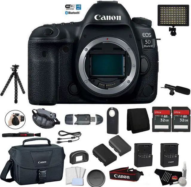 Main image of Canon EOS 5D Mark IV Full Frame Digital SLR Camera Body - Bundle with Microphone + Screen Protectors + LED Light + 2X 32
