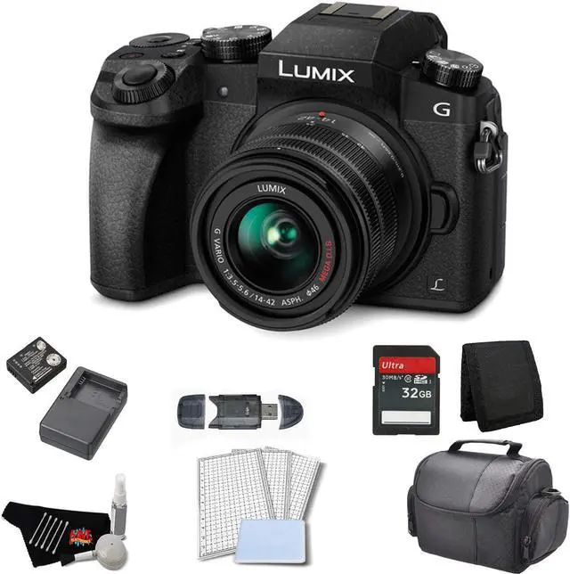 Main image of Panasonic Lumix DMC-G7 Mirrorless Micro Four Thirds Digital Camera with 14-42mm Lens (Black) - Bundle with 32GB Memory C
