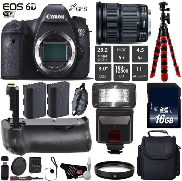 Main image of Canon EOS 6D DSLR Camera with 24-105mm is STM Lens + Professional Battery Grip + UV Protection Filter + Flash + Extra Ba