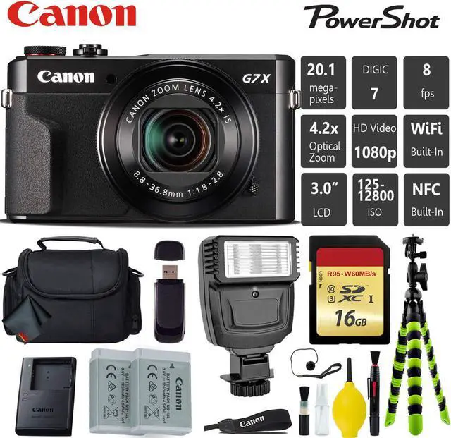 Main image of Canon PowerShot G7 X Mark II Point and Shoot Digital Camera + Extra Battery + Digital Flash + Camera Case + 16GB Class 1