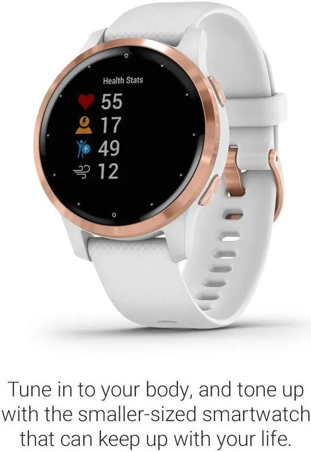 Alt view image 7 of 20 - Garmin vivoactive 4S Smartwatch (40mm, Rose Gold Stainless Steel Bezel/White Case, Silicone Band)