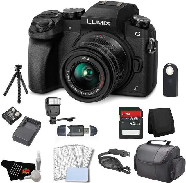 Main image of Panasonic Lumix DMC-G7 Mirrorless Micro Four Thirds Digital Camera with 14-42mm Lens (Black) - Bundle with 64GB Memory C